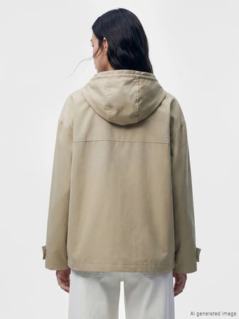 LCW Vision Haki Kapüşonlu Oversize Kadın Yağmurluk