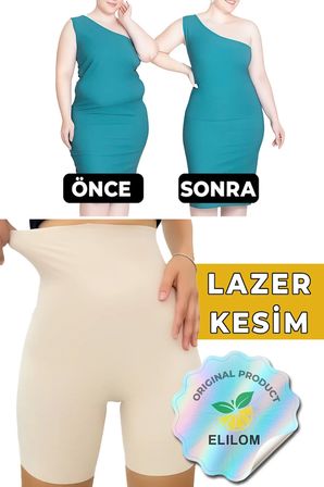 Lazer Kesim Şort Korse Yüksek Bel, İz Yapmayan, Paçalı ve Dikişsiz TEN -