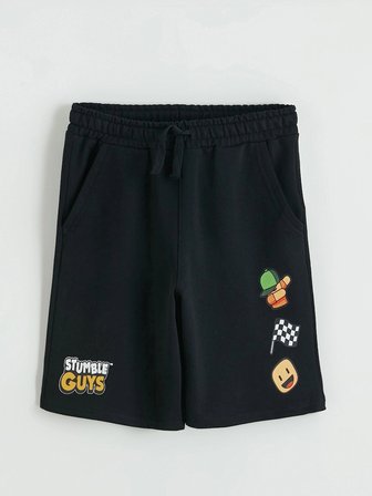 LCW Kids Siyah Beli Lastikli Erkek Çocuk Stumble Guys Baskılı Şort