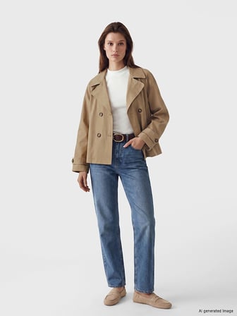 LCW Modest Kahverengi Kruvaze Yaka Oversize Kadın Trençkot