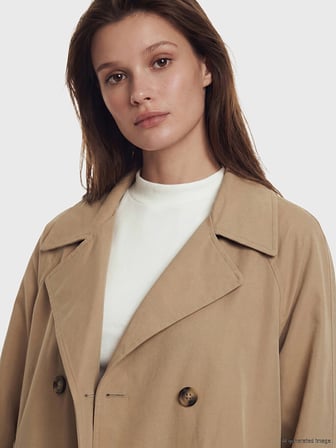 LCW Modest Kahverengi Kruvaze Yaka Oversize Kadın Trençkot