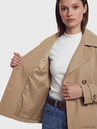 LCW Modest Kahverengi Kruvaze Yaka Oversize Kadın Trençkot