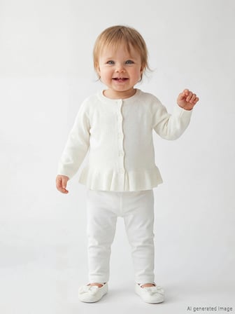 LCW baby Ekru Bisiklet Yaka Kız Bebek Triko Hırka
