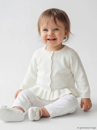 LCW baby Ekru Bisiklet Yaka Kız Bebek Triko Hırka