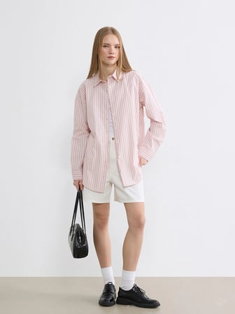 XSIDE Pembe Çizgili Oxford Kadın Gömlek