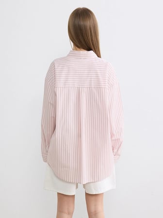 XSIDE Pembe Çizgili Oxford Kadın Gömlek