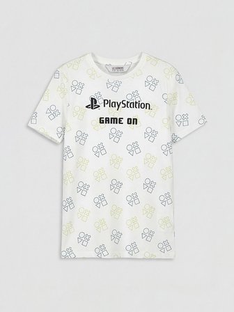 LCW Kids Beyaz Playstation Baskılı Erkek Çocuk Şortlu Pijama Takımı