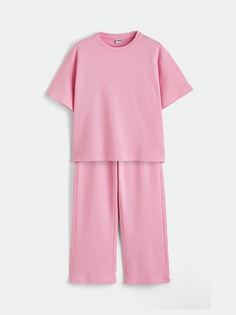 LCW Kids Pembe Bisiklet Yaka Kız Çocuk Tişört Ve Eşofman Altı