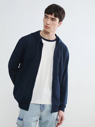 XSIDE Lacivert Kapüşonlu Erkek Fermuarlı Sweatshirt