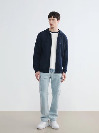 XSIDE Lacivert Kapüşonlu Erkek Fermuarlı Sweatshirt