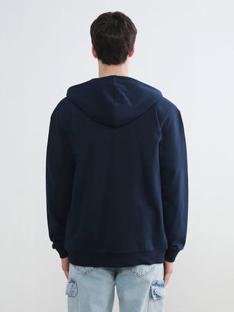XSIDE Lacivert Kapüşonlu Erkek Fermuarlı Sweatshirt
