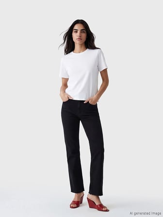 LCW Jeans Siyah Yüksek Bel Crop Flare Kadın Jean Pantolon