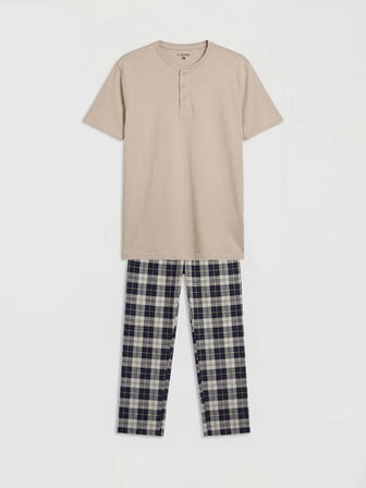 LC WAIKIKI Bej Standart Kalıp Ekose Erkek Pijama Takım