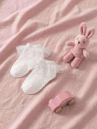 LCW baby Beyaz Fırfırlı Kız Bebek Patik Çorap 2'li