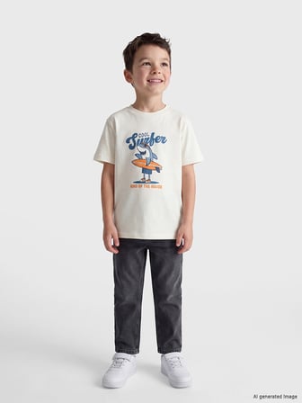 LCW Kids Bej Bisiklet Yaka Baskılı Erkek Çocuk Tişört