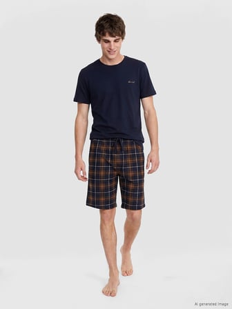 LC WAIKIKI Lacivert Standart Kalıp Ekose Erkek Şortlu Pijama Takımı