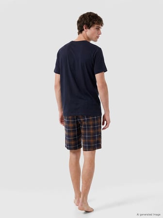 LC WAIKIKI Lacivert Standart Kalıp Ekose Erkek Şortlu Pijama Takımı