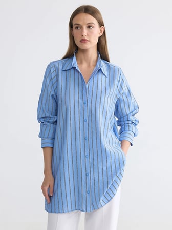 LCW EVERYDAY Mavi Çizgili Oversize Kadın Gömlek Tunik