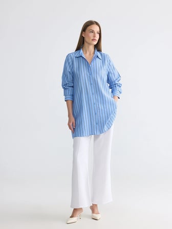 LCW EVERYDAY Mavi Çizgili Oversize Kadın Gömlek Tunik
