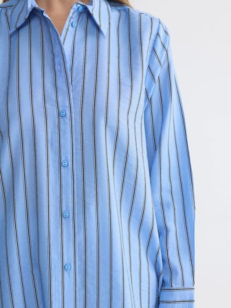 LCW EVERYDAY Mavi Çizgili Oversize Kadın Gömlek Tunik