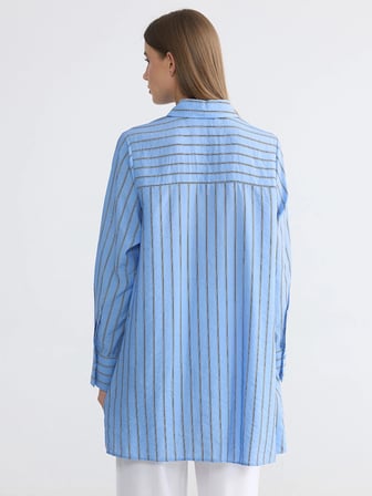 LCW EVERYDAY Mavi Çizgili Oversize Kadın Gömlek Tunik
