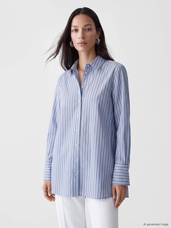 LCW EVERYDAY Mavi Çizgili Oversize Kadın Gömlek Tunik