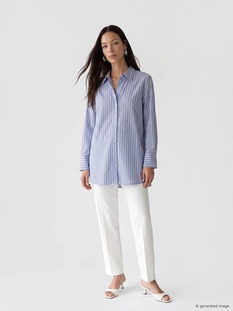 LCW EVERYDAY Mavi Çizgili Oversize Kadın Gömlek Tunik