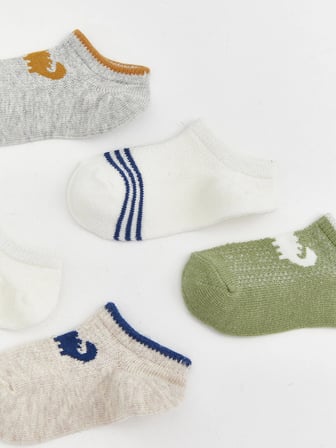 LCW baby Gri Baskılı Erkek Bebek Patik Çorap 5'li