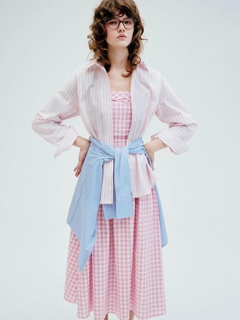 XSIDE Pembe Çizgili Oversize Poplin Kadın Gömlek