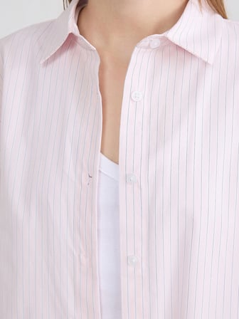 XSIDE Pembe Çizgili Oversize Poplin Kadın Gömlek