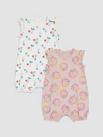 LCW baby Bej Baskılı Kız Bebek Tulum 2'li