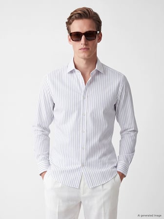 LCW BUSINESS Mavi Slim Fit Çizgili Erkek Gömlek