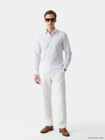 LCW BUSINESS Mavi Slim Fit Çizgili Erkek Gömlek