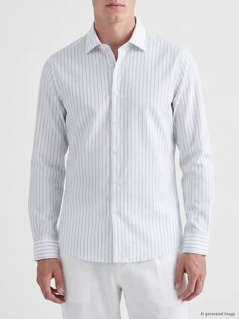 LCW BUSINESS Mavi Slim Fit Çizgili Erkek Gömlek