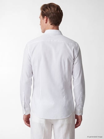 LCW BUSINESS Mavi Slim Fit Çizgili Erkek Gömlek