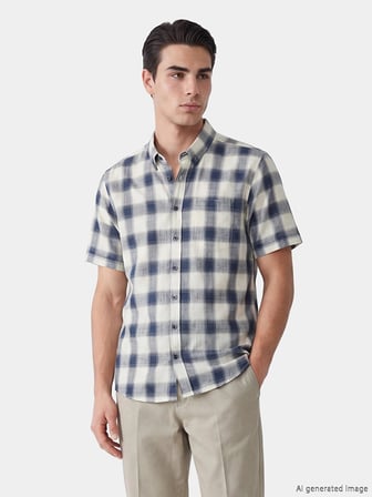 LCWAIKIKI Classic Lacivert Regular Fit Ekose Erkek Gömlek
