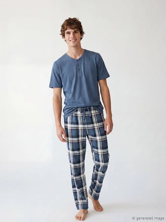 LC WAIKIKI İndigo Regular Fit Ekose Erkek Pijama Takım