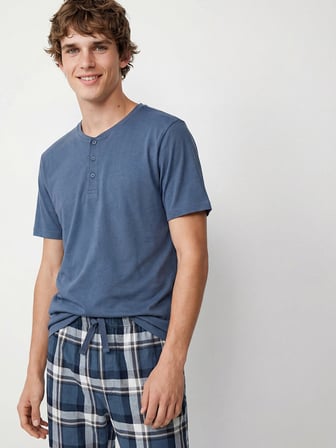 LC WAIKIKI İndigo Regular Fit Ekose Erkek Pijama Takım