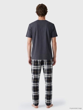 LC WAIKIKI Gri Regular Fit Ekose Erkek Pijama Takım