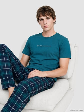 LC WAIKIKI Lacivert Regular Fit Ekose Erkek Pijama Takımı
