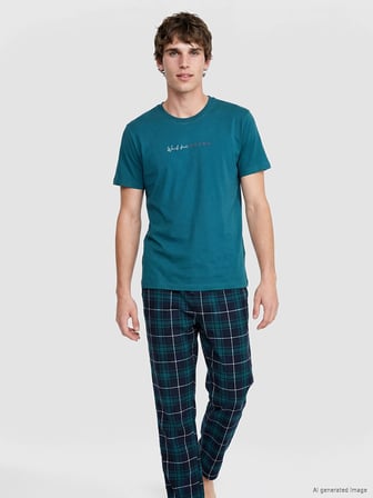 LC WAIKIKI Lacivert Regular Fit Ekose Erkek Pijama Takımı