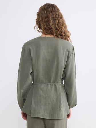 LCW Modest Haki Hakim Yaka Beli Kuşaklı Kadın Gömlek Tunik