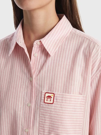 LCW Modest Pembe Çizgili Oversize Poplin Kadın Gömlek Tunik