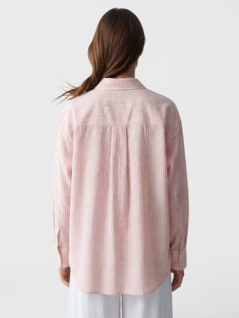 LCW Modest Pembe Çizgili Oversize Poplin Kadın Gömlek Tunik