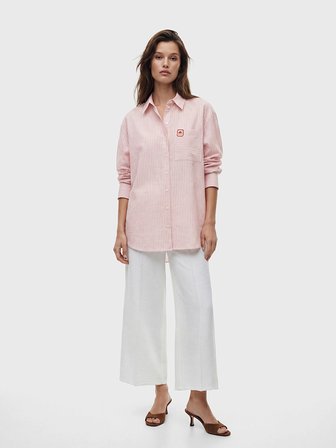 LCW Modest Pembe Çizgili Oversize Poplin Kadın Gömlek Tunik