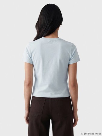 LCW Vision Mavi Bisiklet Yaka Kadın Crop