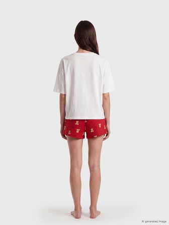 LCW Young Kırmızı Bisiklet Yaka Kadın Şortlu Pijama Takımı