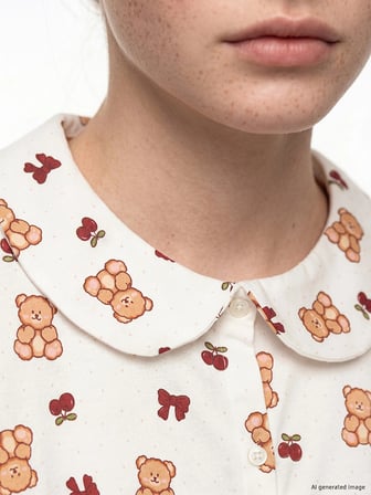 LCW Young Ekru Bebe Yaka Ayıcık Baskılı Kadın Şortlu Pijama Takımı