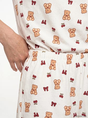 LCW Young Ekru Bebe Yaka Ayıcık Baskılı Kadın Şortlu Pijama Takımı
