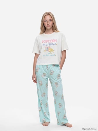 LCW Young Turkuaz Bisiklet Yaka Kadın Kaprili Pijama Takımı